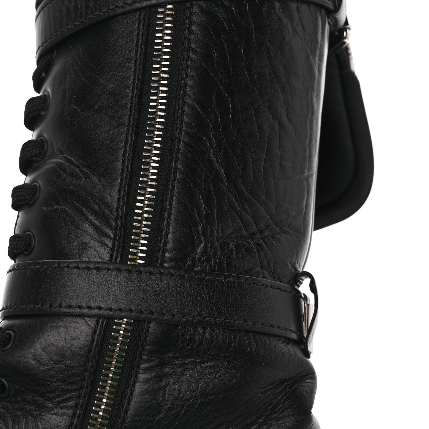 Vitello Lux Nylon Metal Triangle Logo Monolith Pouch Pocket 55mm Tall Combat Boots 37 Black