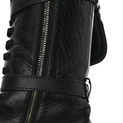 Prada Vitello Lux Nylon Metal Triangle Logo Monolith Pouch Pocket 55mm Tall Combat Boots 37 Black 10 of 10