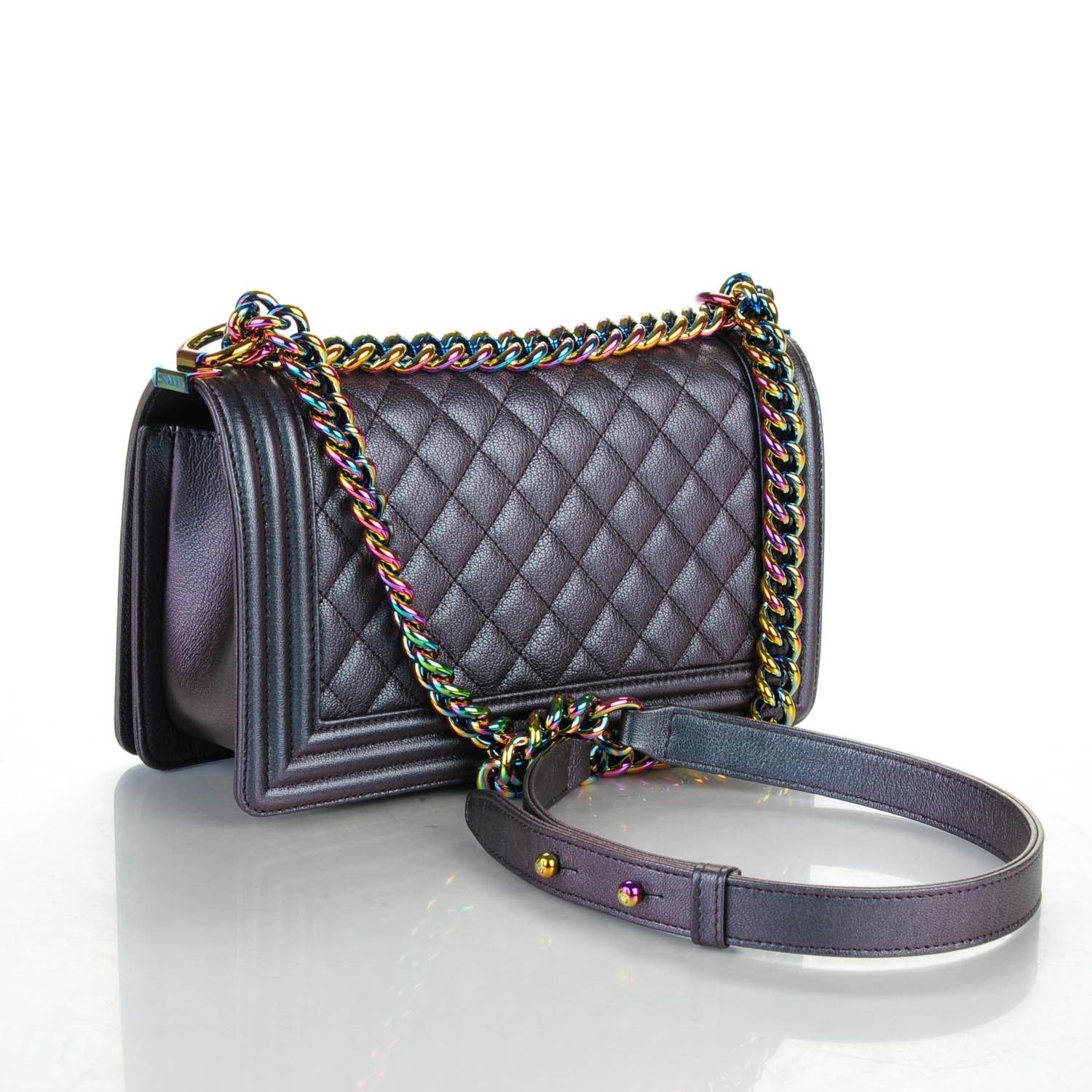 Chanel Iridescent Goatskin Quilted Medium Boy Flap Purple 3 of 7
