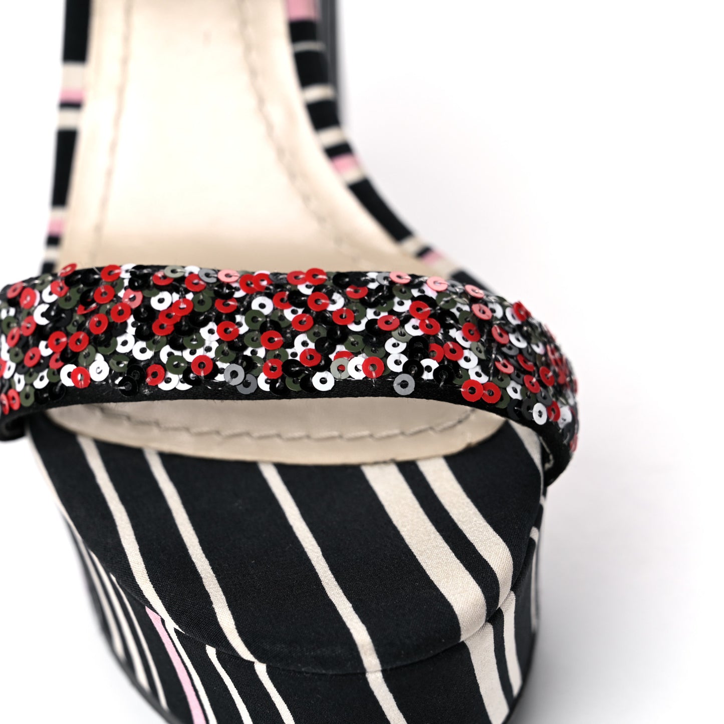 Satin Sequined Striped CD Platform Sandal 39.5 Black Multicolor