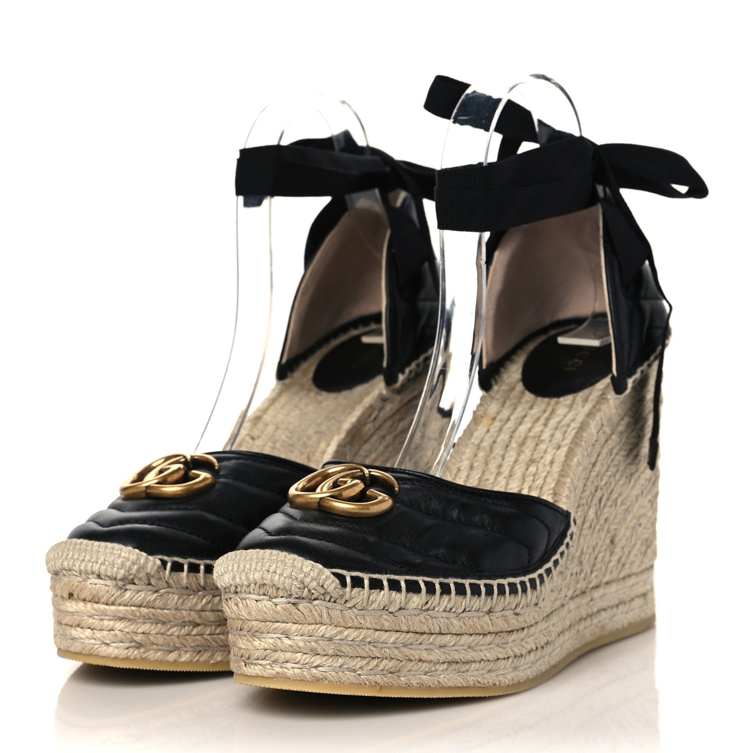 Gucci Nappa Matelasse GG Marmont Ankle Wrap Platform 35/120mm Espadrille Wedges 40 Black 3 of 8