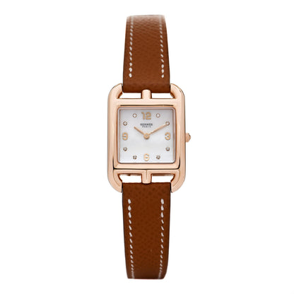 Hermes 18K Rose Gold Epsom Diamond Mother of Pearl 23mm Cape Cod Quartz Watch Gold 1 of 5