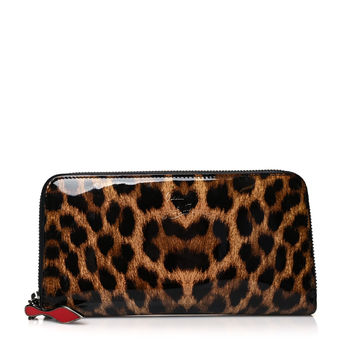 Patent Calfskin Panettone Zip Around Wallet Leopard
