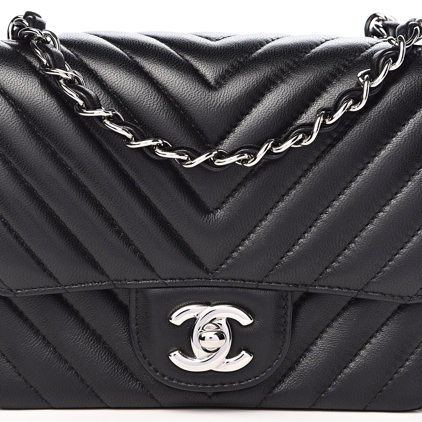 Lambskin Chevron Quilted Mini Square Flap Black