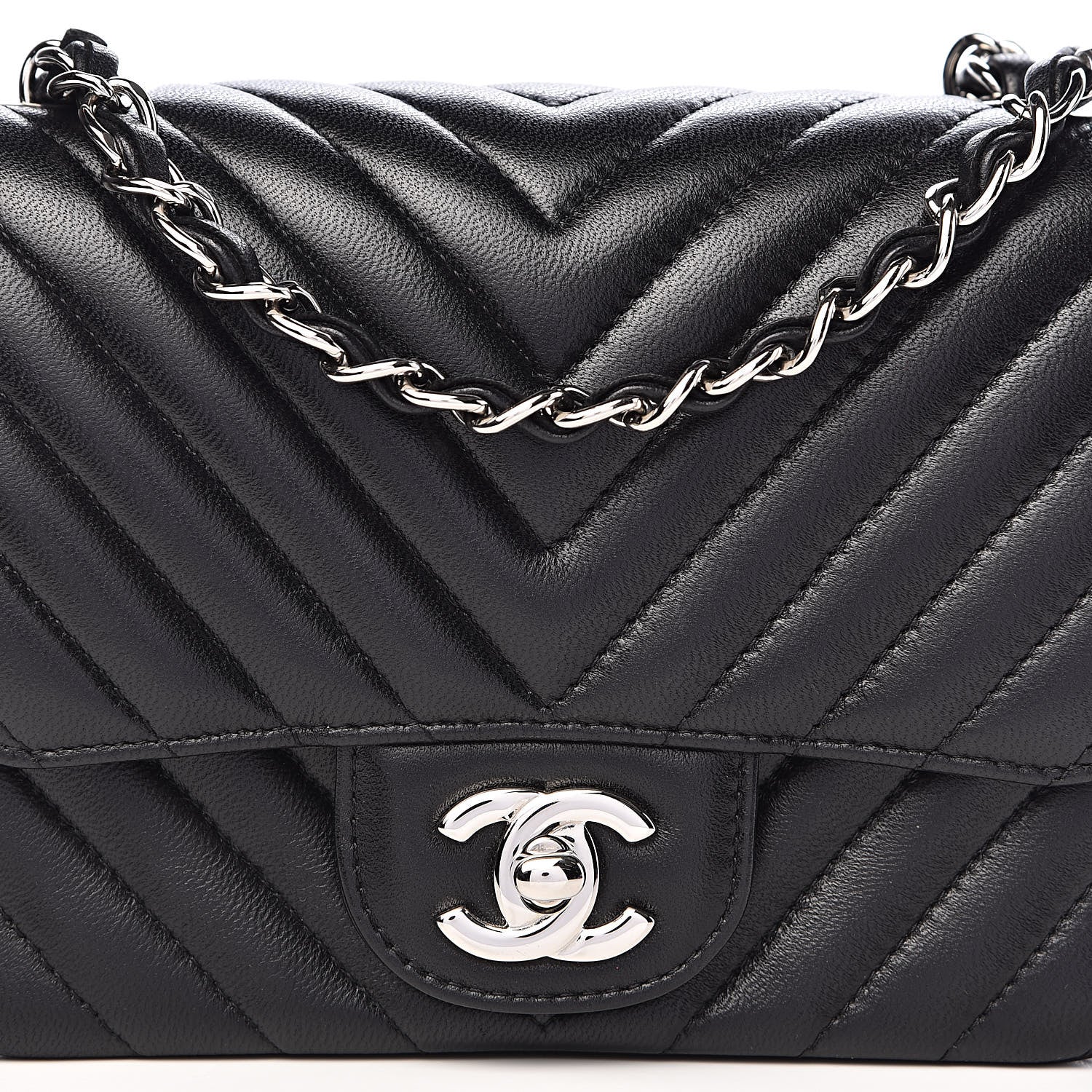 Chanel Lambskin Chevron Quilted Mini Square Flap Black 10 of 11