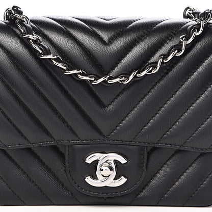 Chanel Lambskin Chevron Quilted Mini Square Flap Black 10 of 11