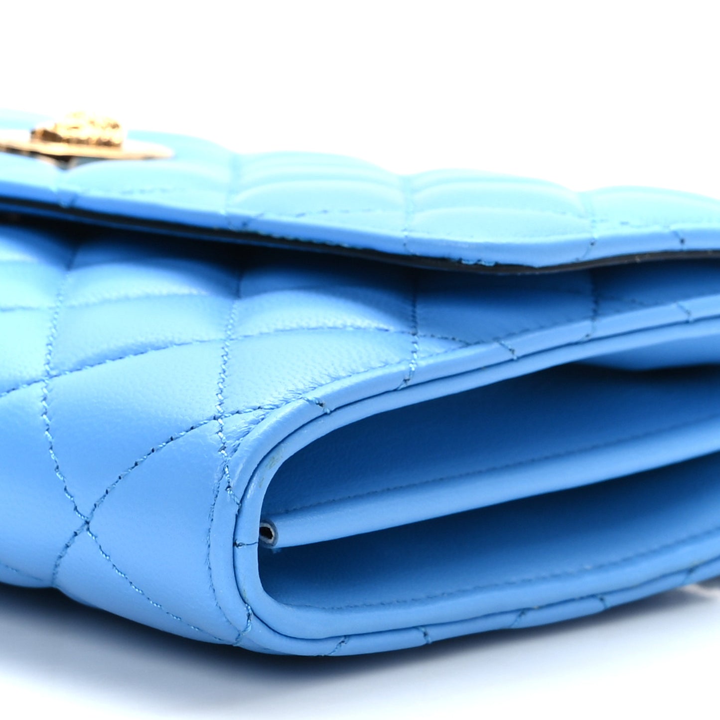 Calfskin Icon Quilted Wallet On Chain Crossbody Blue