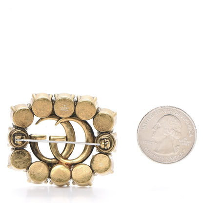 Gucci Metal Crystal Double G Brooch Aged Gold 2 of 4