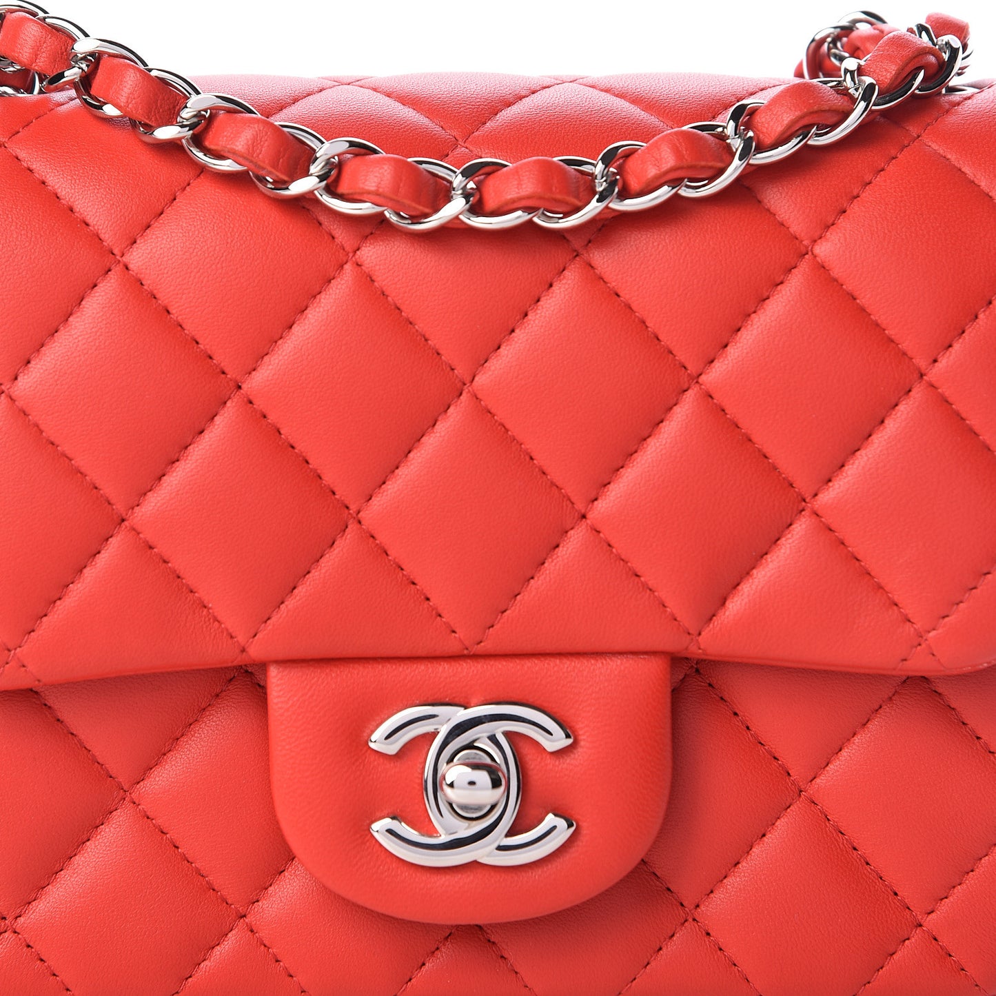 Lambskin Quilted Mini Square Flap Light Red