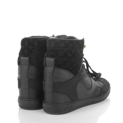 Louis Vuitton Calfskin Suede Monogram Cliff Top Wedge Sneakers 38.5 Black 4 of 6