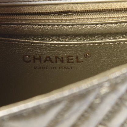 Chanel Patent Metallic Crumpled Calfskin Chevron Quilted Mini Square Flap Gold 6 of 10
