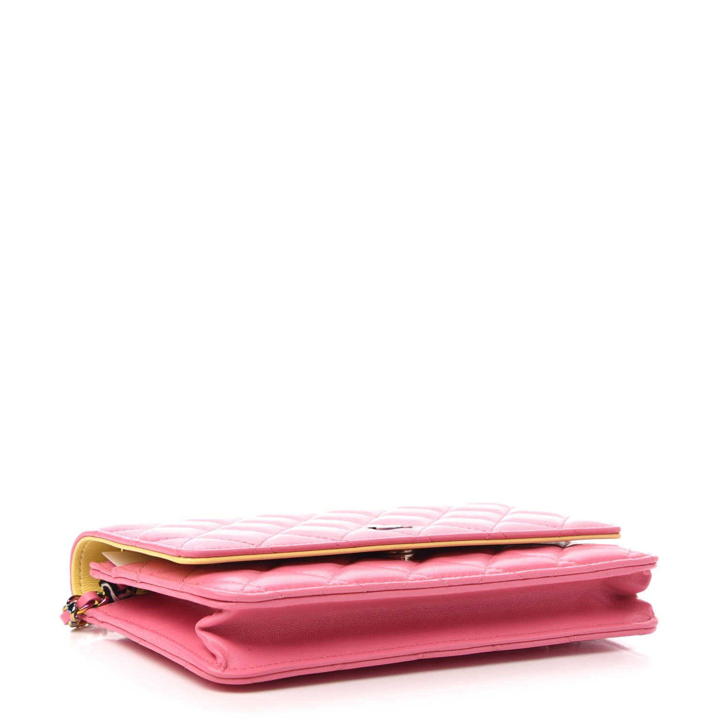 Chanel Lambskin Quilted Wallet On Chain WOC Pink Yellow 4 of 12