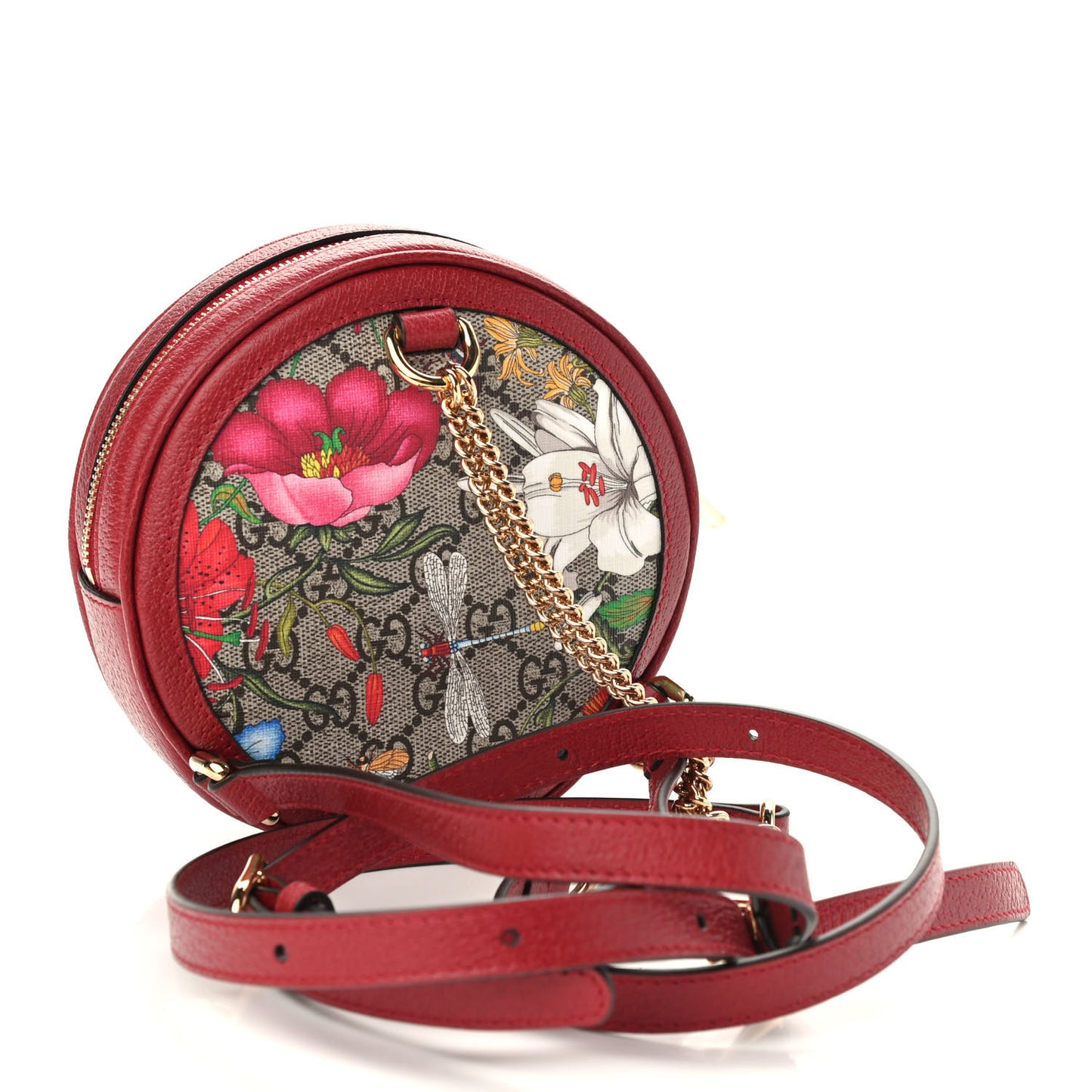GG Supreme Monogram Web Flora Mini Ophidia Round Backpack Red