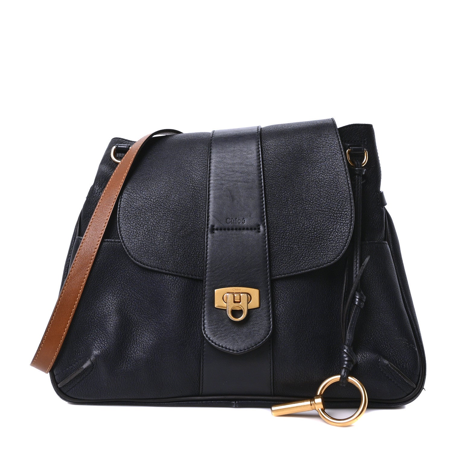 Chloe Grained Lambskin Calfskin Medium Lexa Shoulder Bag Navy 1 of 9