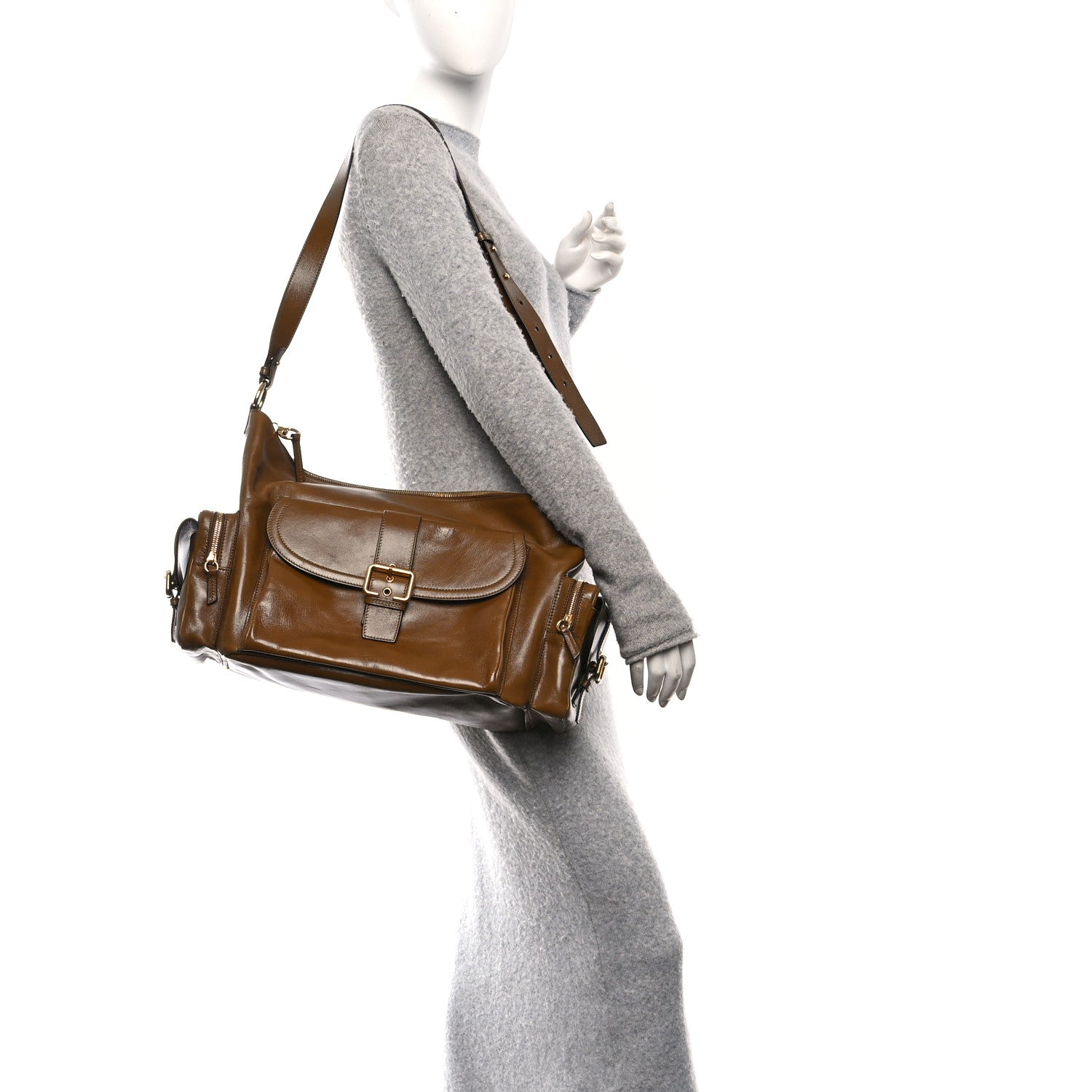 Chloe Shiny Calfskin Large Double Carry Camera Bag Dark Khaki 2 of 10