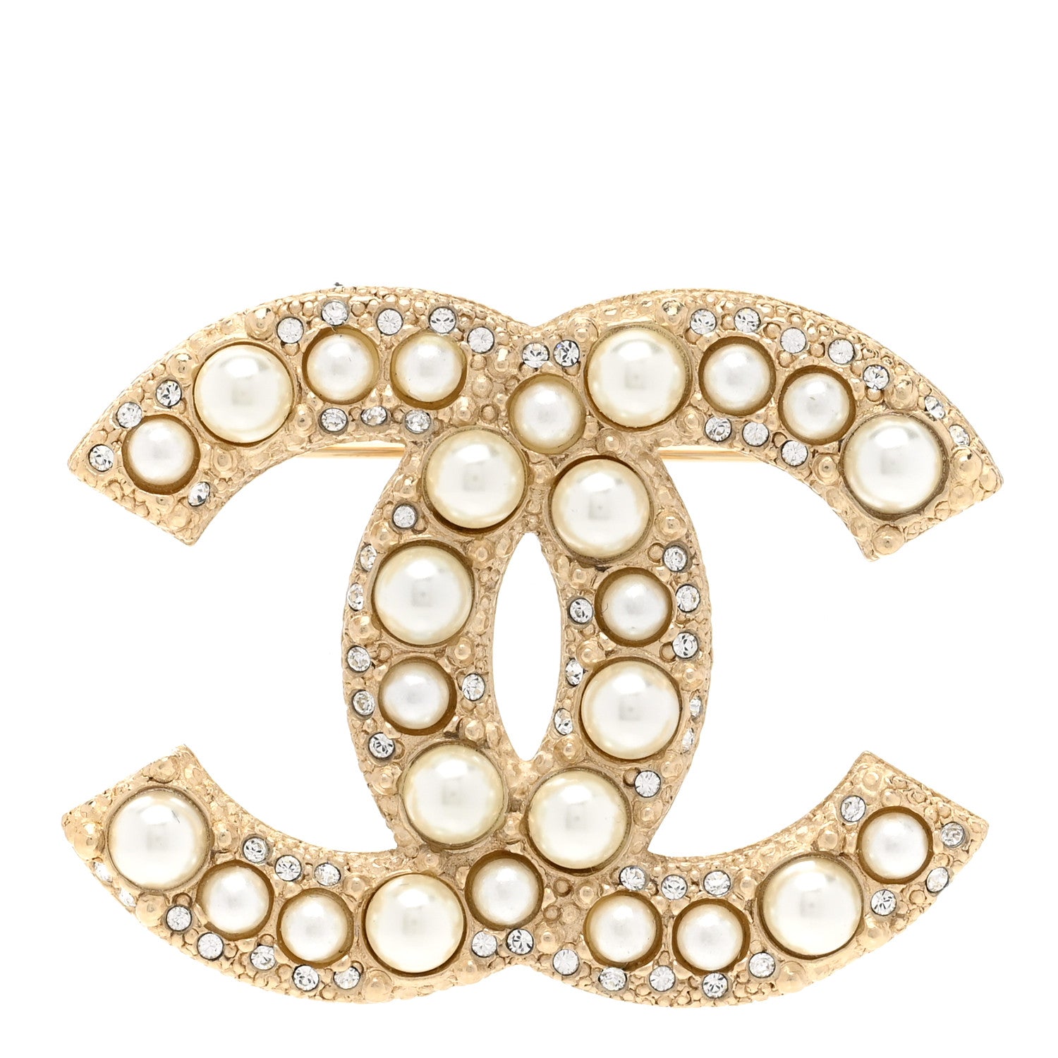 Chanel Metal Crystal Graduated Pearl CC Brooch Gold 1 of 4