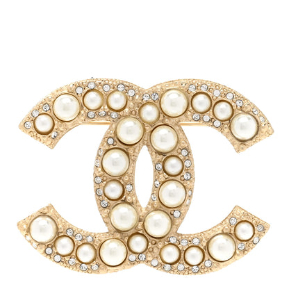 Chanel Metal Crystal Graduated Pearl CC Brooch Gold 1 of 4