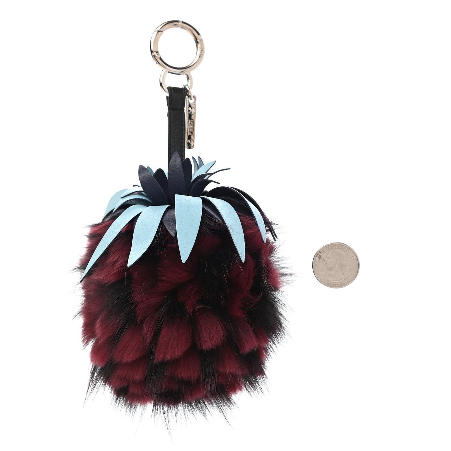 Fox Rabbit Fur Nappa Pineapple Bag Charm Bordeaux Turchese Pallido Multicolor