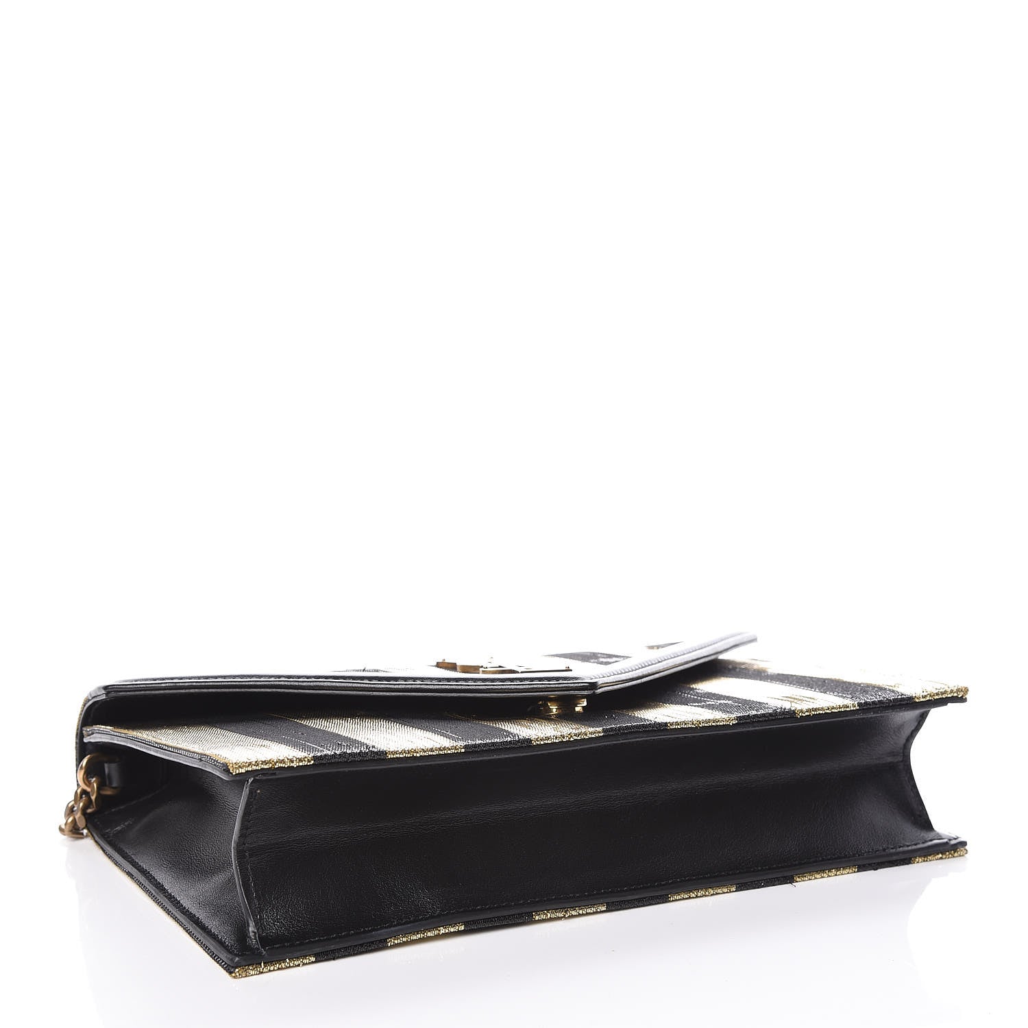 Saint Laurent Metallic Silk Calfskin Striped Le Sept Chain Bag Black Gold 4 of 10