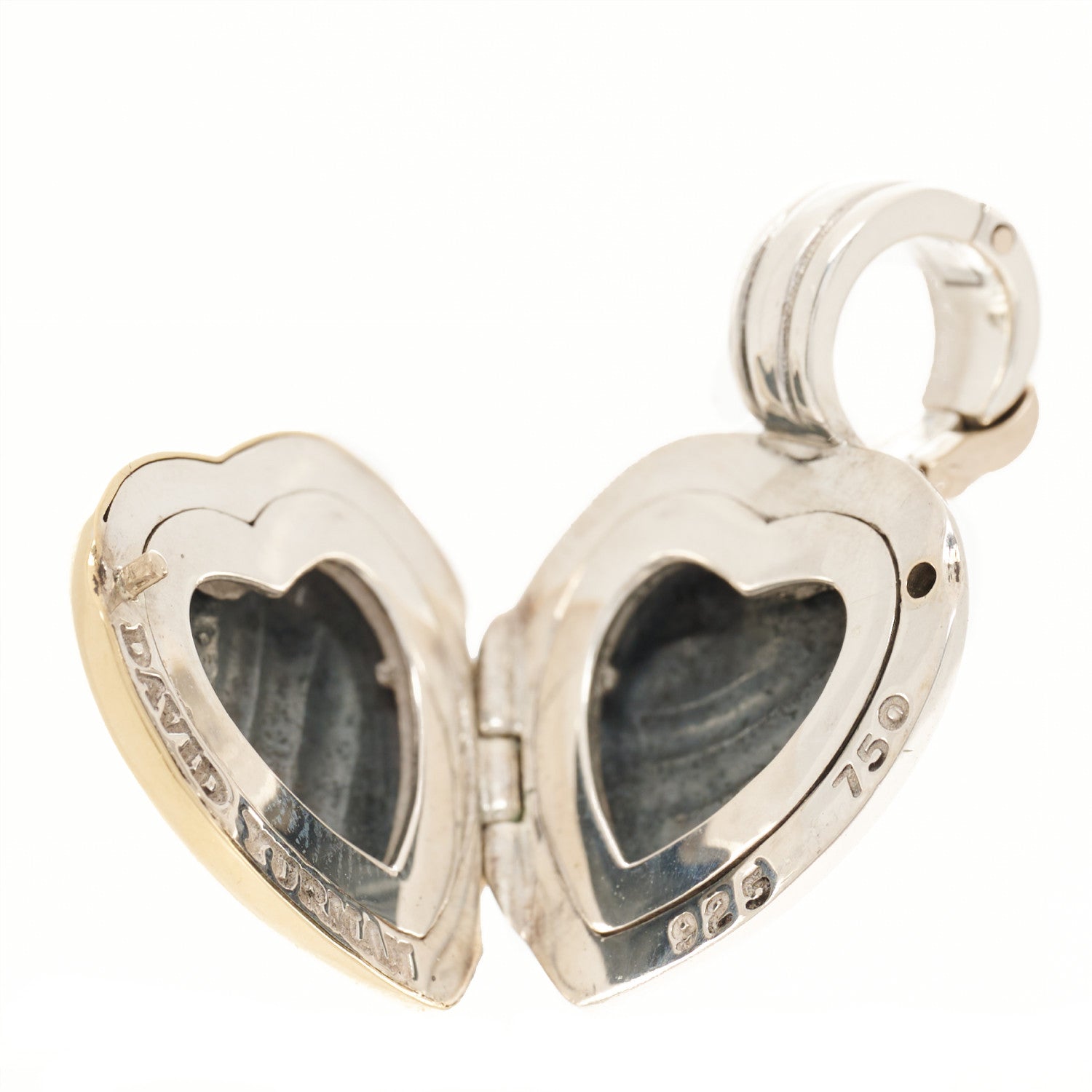 David Yurman Sterling Silver 18K Yellow Gold Cable Heart Locket Enhancer Pendant 4 of 7
