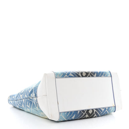 Fendi Calfskin Canvas Basket Sea Medium Tote White Blue 4 of 26