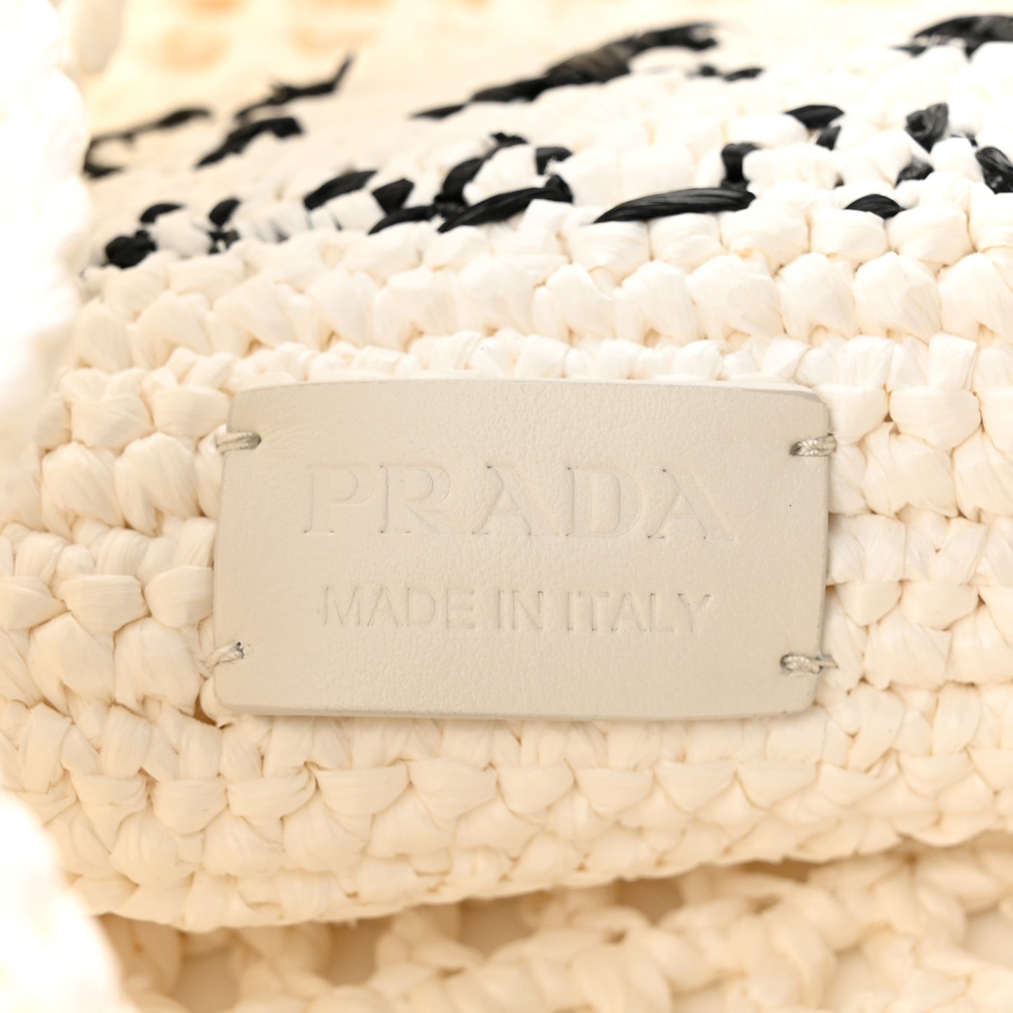 Yarn Raffia Effect Crochet Logo Embroidered Shopping Tote Bag White