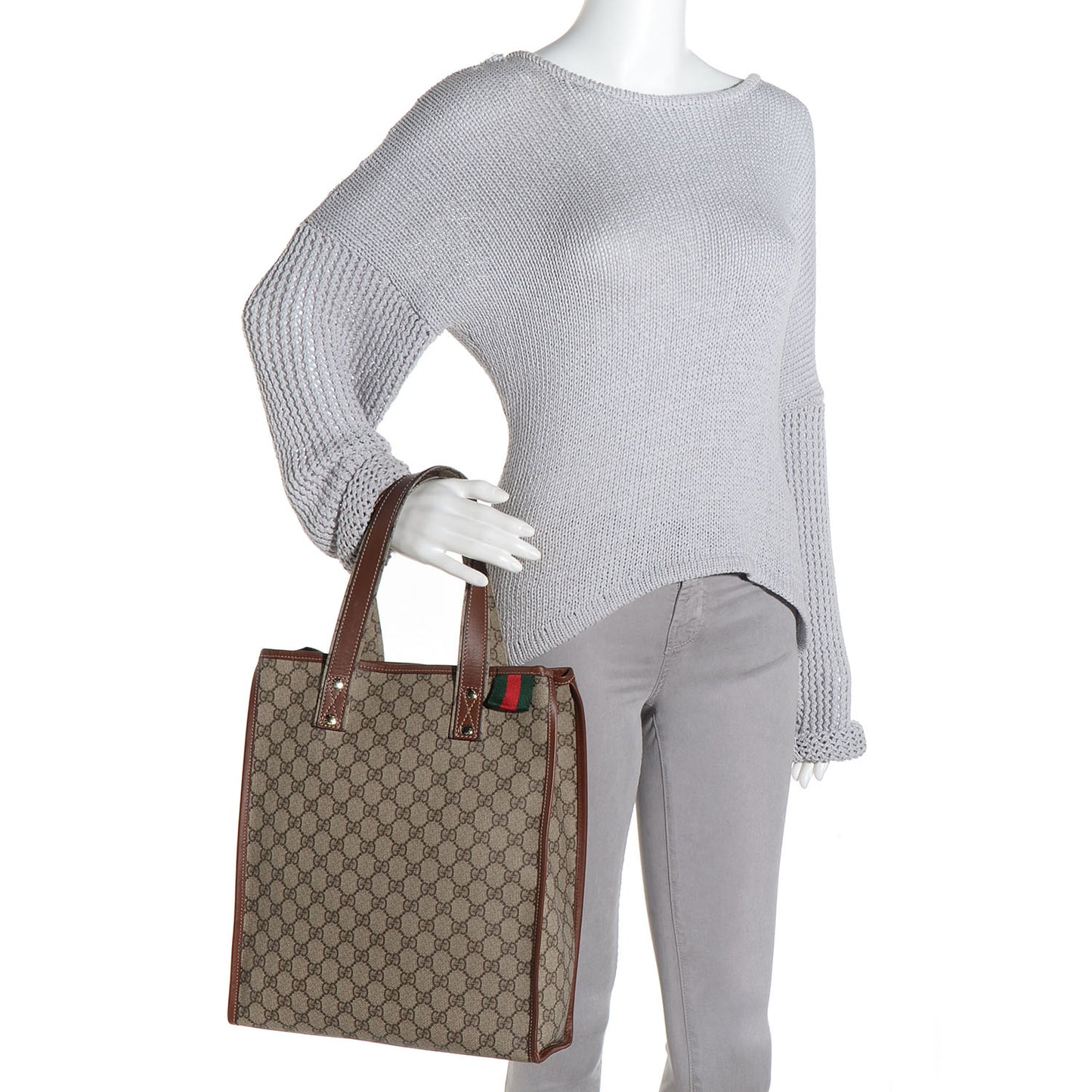 GG Plus Monogram Small Signature Web Loop Vertical Tote Light Brown