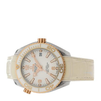 Omega Stainless Steel 18K Sedna Gold Alligator 39.5mm Seamaster Planet Ocean Co-Axial Automatic Watch White 215.23.40.20.04.001 3 of 5