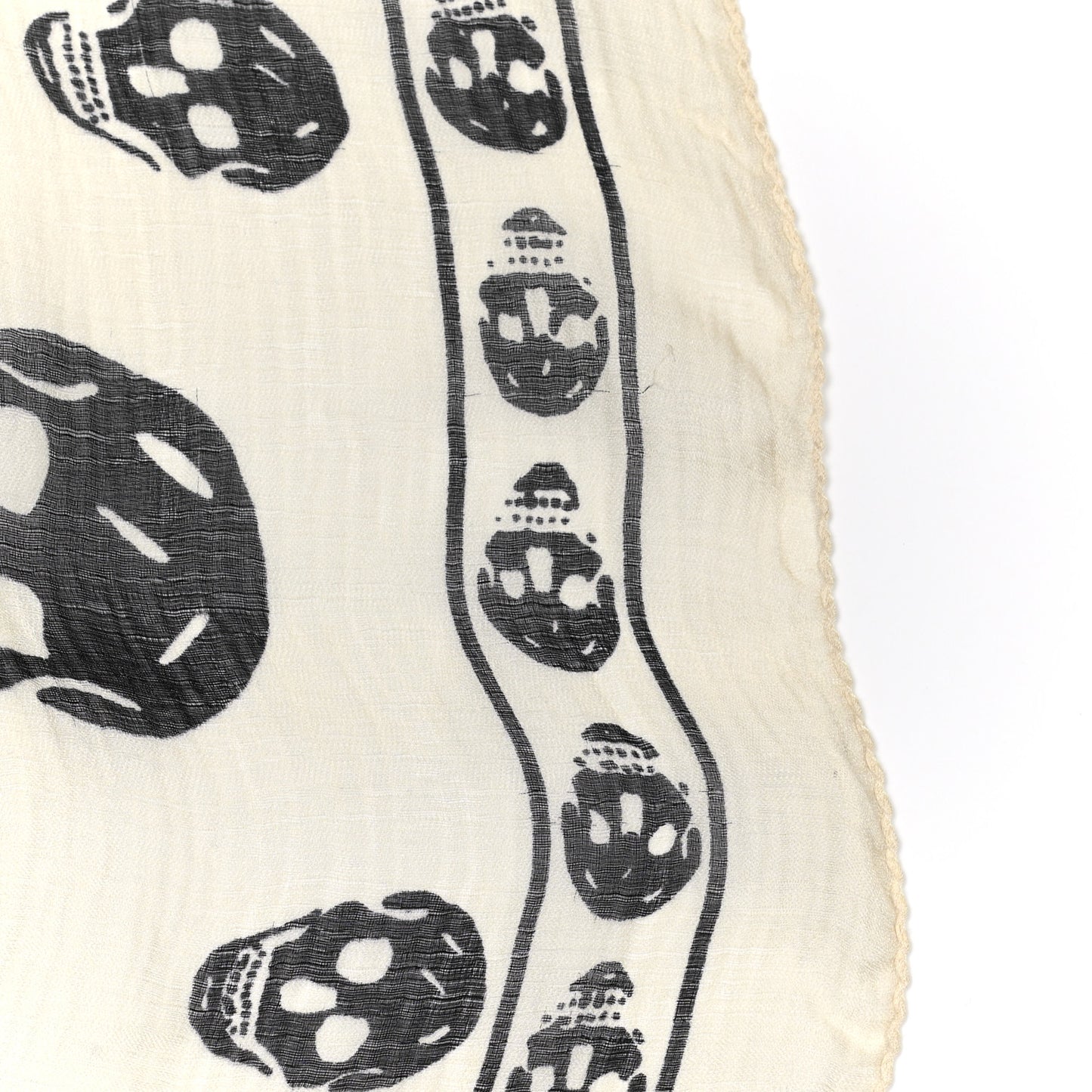 Silk Chiffon Skull Scarf Ivory Black