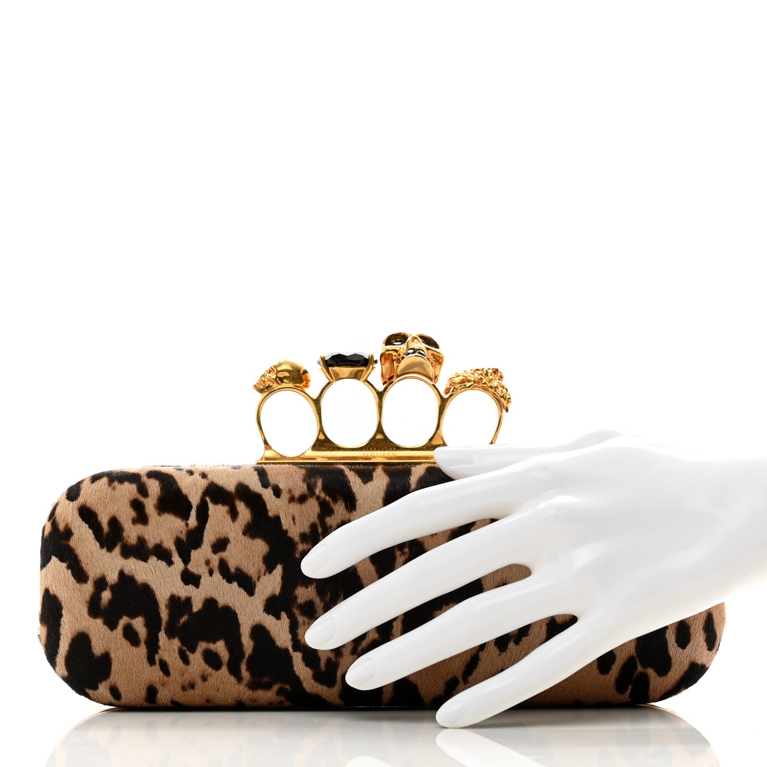 Alexander McQueen Calf Hair Leopard Print Knuckle Box Clutch Brown Black 2 of 7