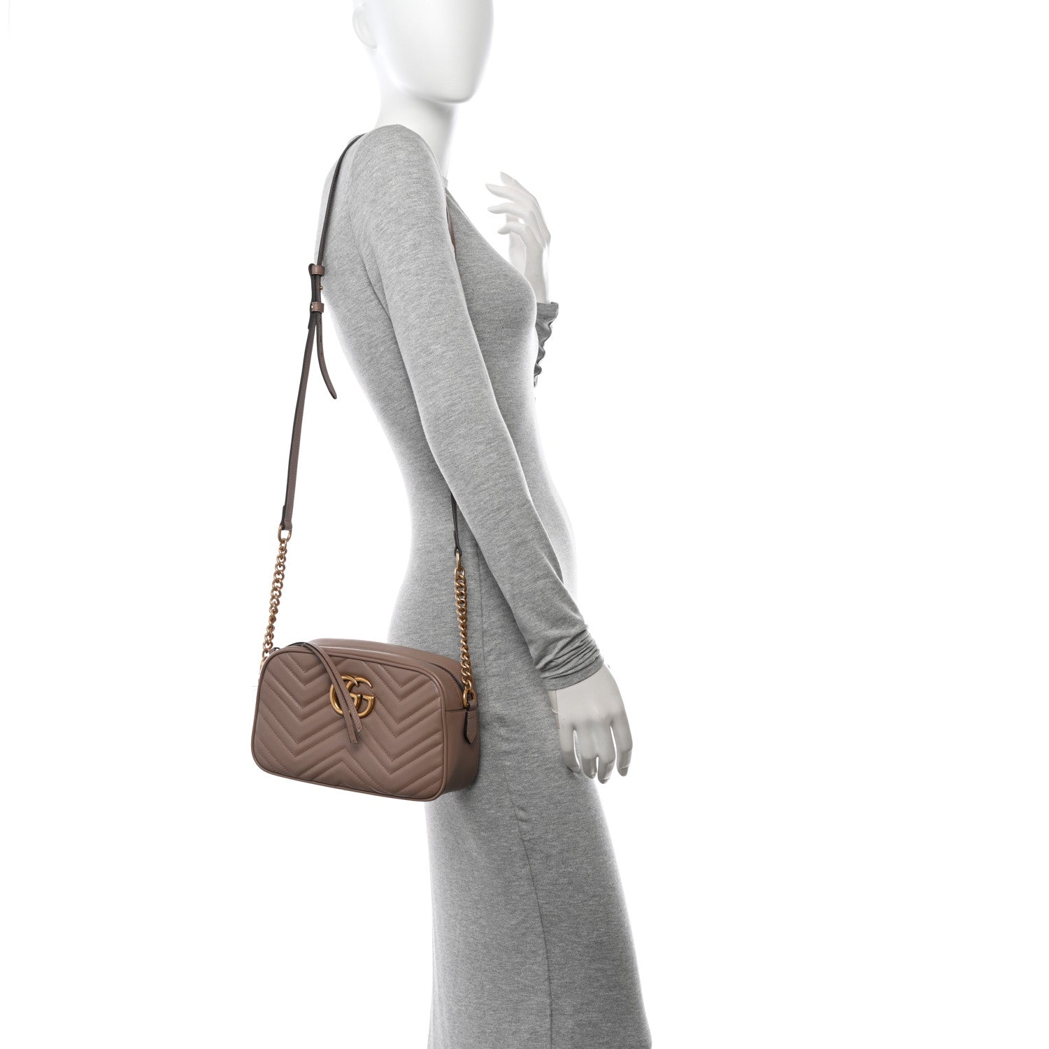 Gucci Calfskin Matelasse Small GG Marmont Chain Shoulder Bag Porcelain Rose 2 of 12