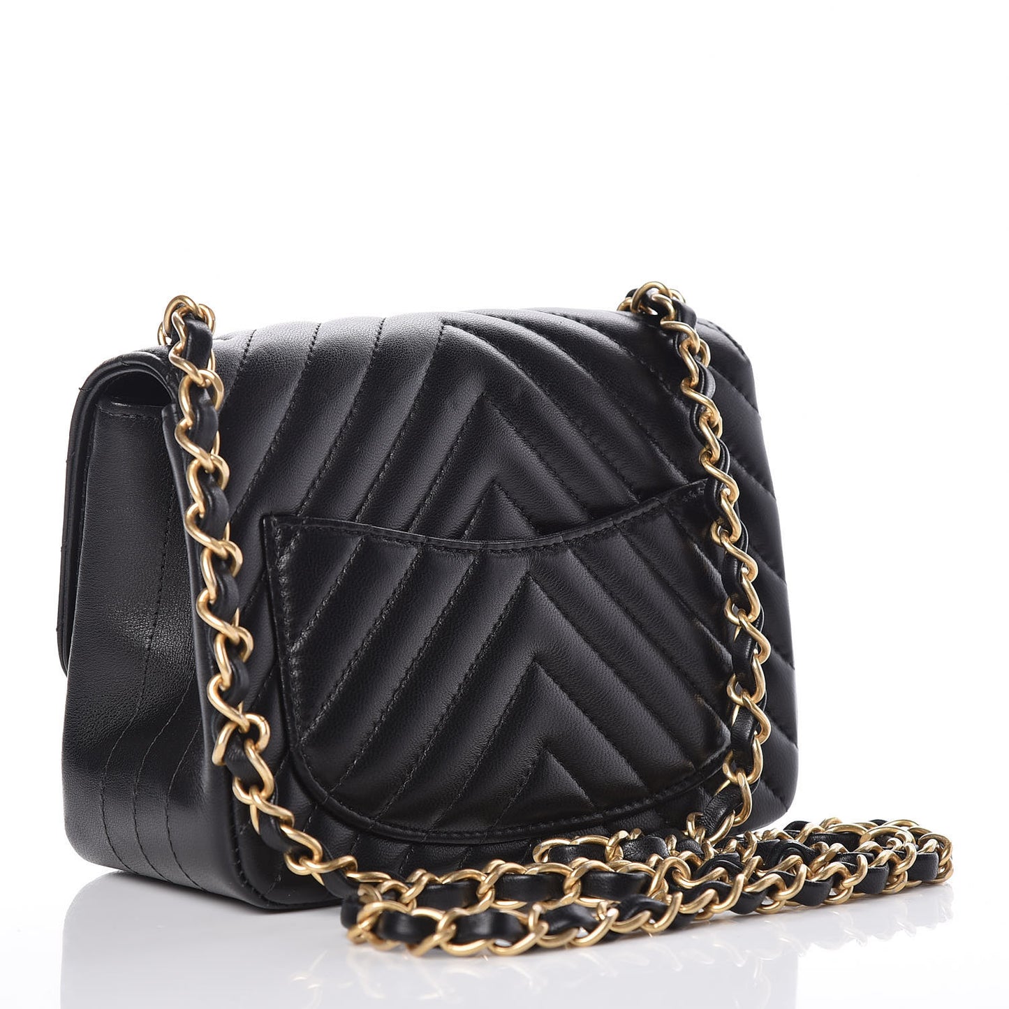 Lambskin Chevron Quilted Mini Square Flap Black