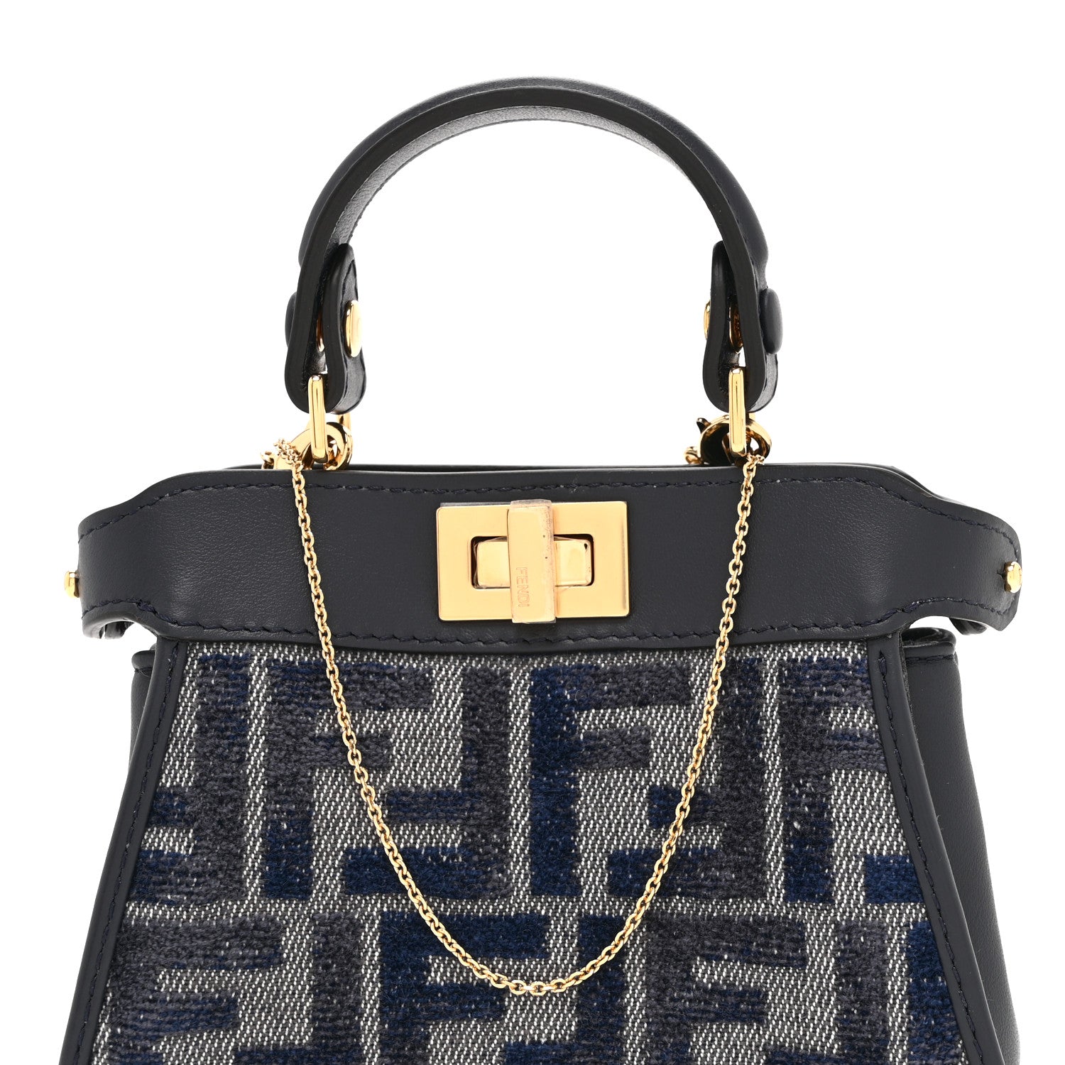 Fendi Chenille Calfskin Nano Peekaboo Satchel Grigio Blue Notte 9 of 11