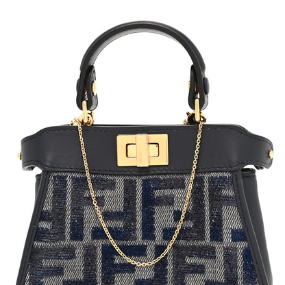 Fendi Chenille Calfskin Nano Peekaboo Satchel Grigio Blue Notte 9 of 11