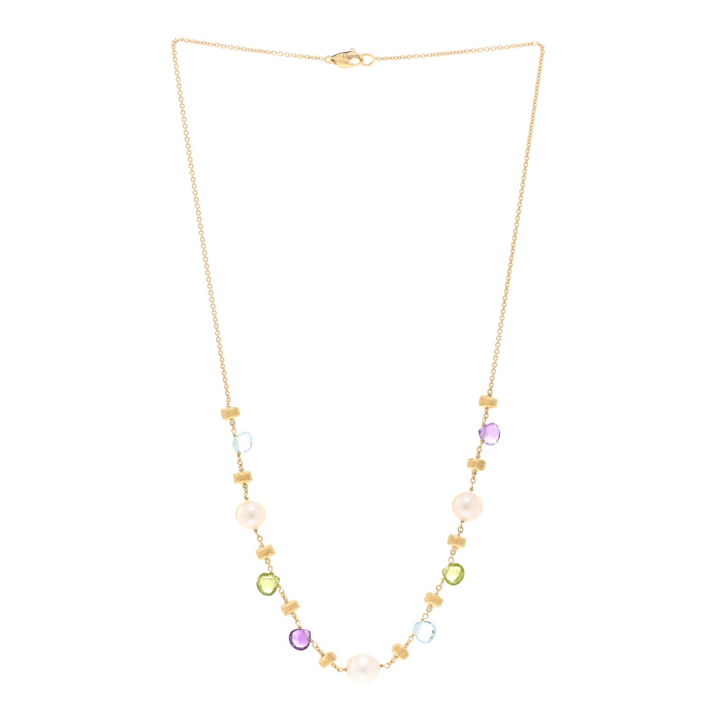 18K Yellow Gold Multi Gemstone Pearl Paradise Necklace