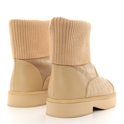 Chanel Suede Lambskin Calfskin Knit Womens Ankle Boots 38 Beige 4 of 8
