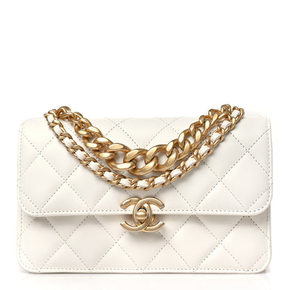 Chanel Calfskin Quilted Mini Dual Handle Chain Flap Bag White 1 of 9