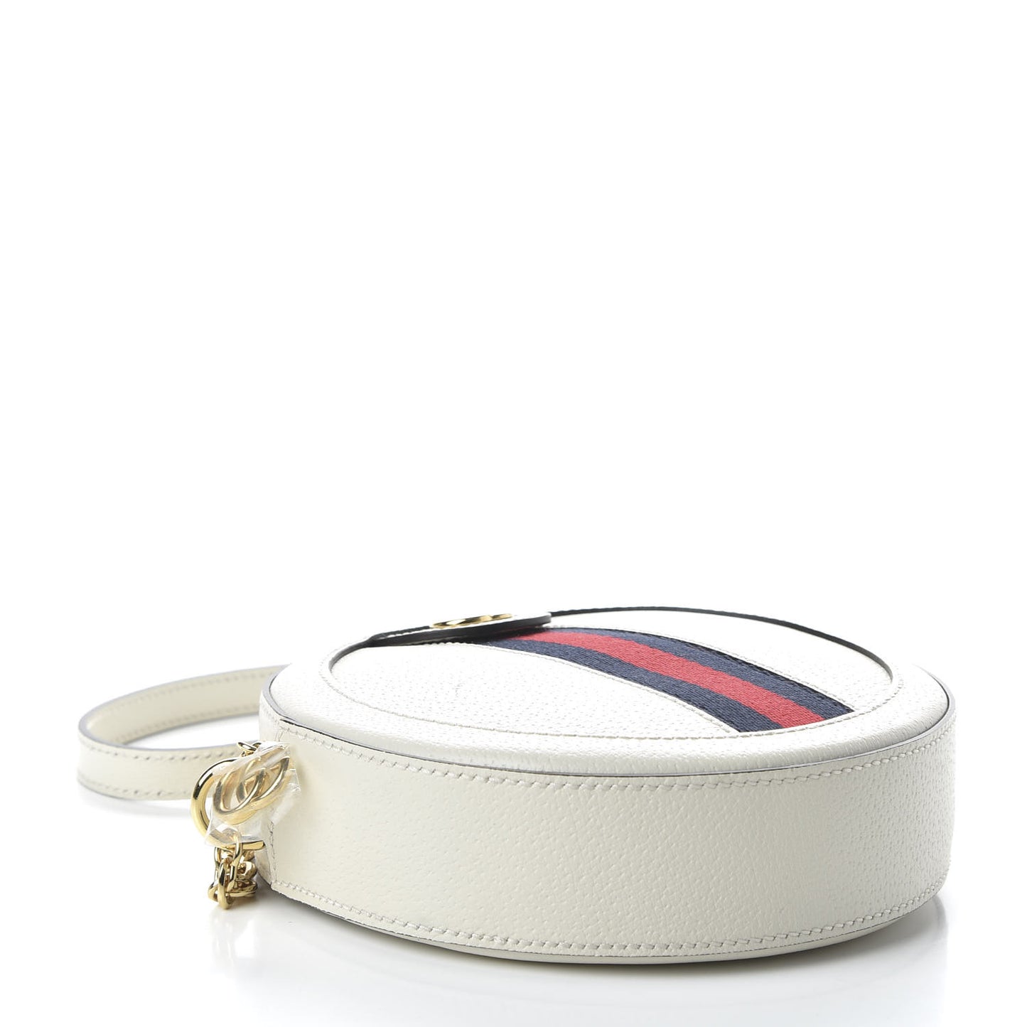 Textured Calfskin Web Mini Ophidia Round Shoulder Bag Mystic White