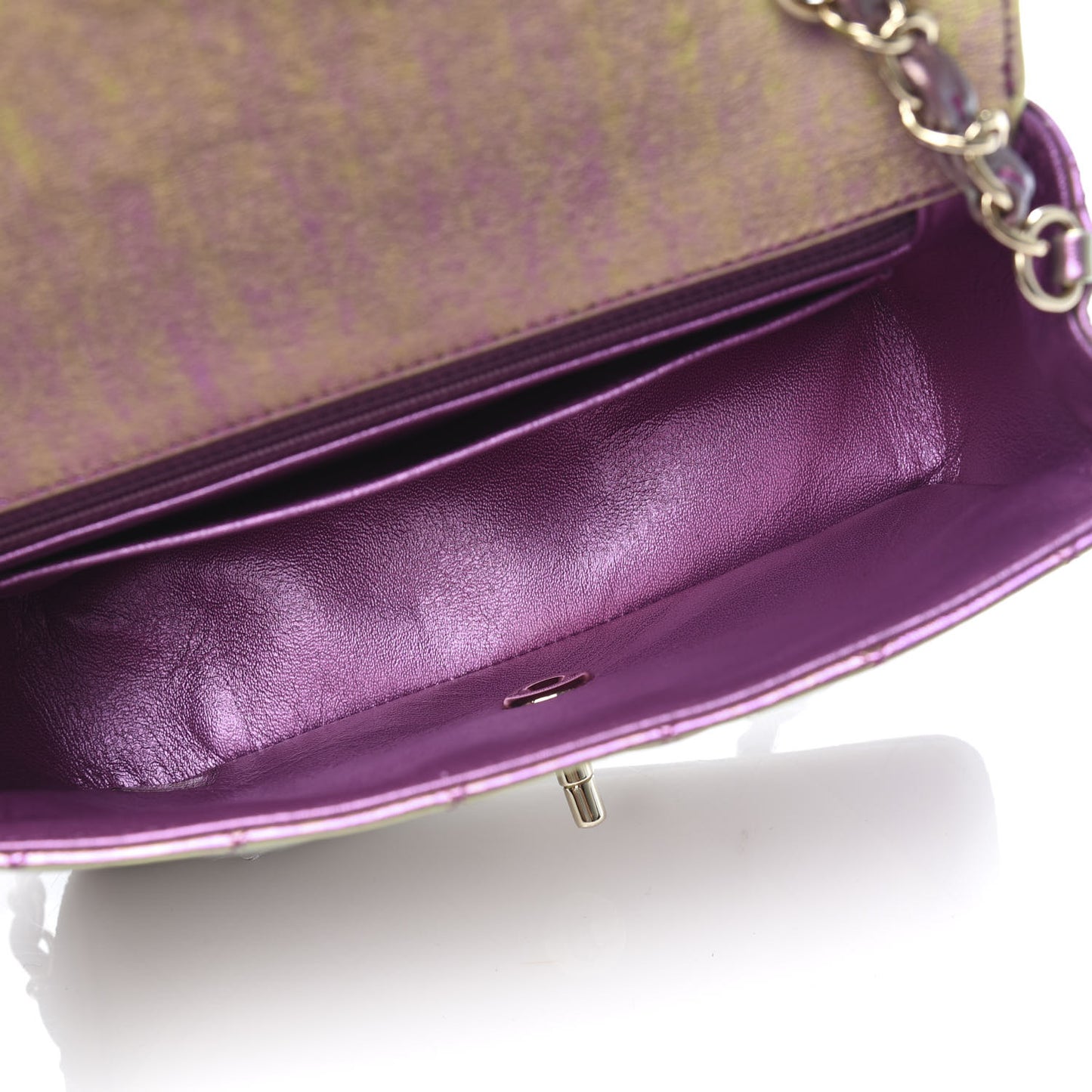 Iridescent Lambskin Quilted Mini Rectangular Flap Purple