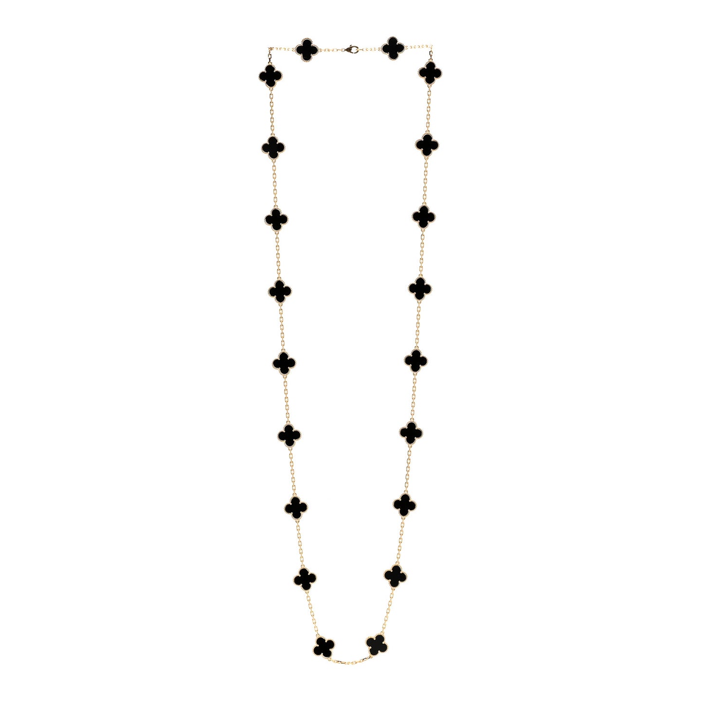 18K Yellow Gold Black Onyx 20 Motifs Vintage Alhambra Necklace