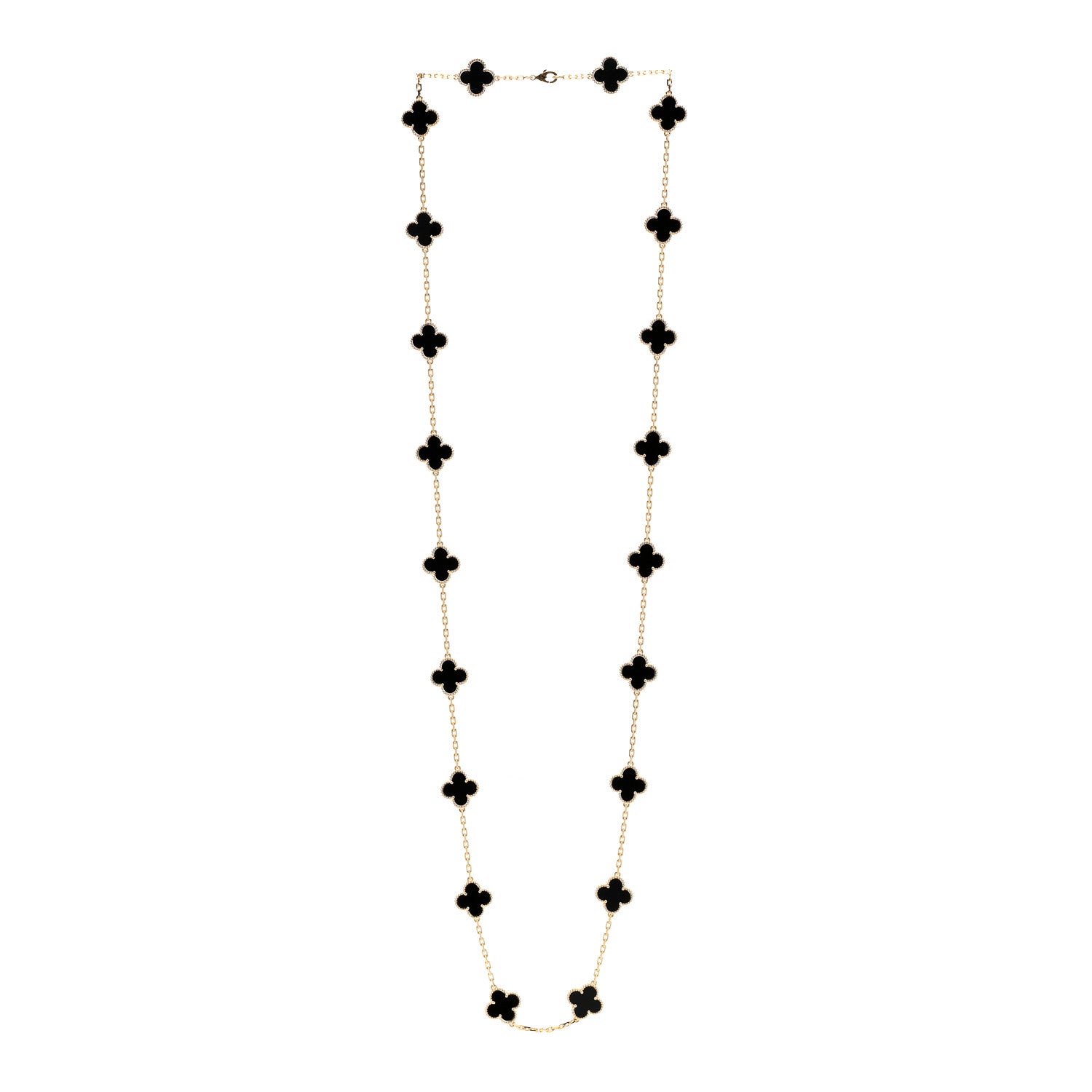 Van Cleef & Arpels 18K Yellow Gold Black Onyx 20 Motifs Vintage Alhambra Necklace 3 of 5