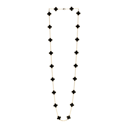 Van Cleef & Arpels 18K Yellow Gold Black Onyx 20 Motifs Vintage Alhambra Necklace 3 of 5