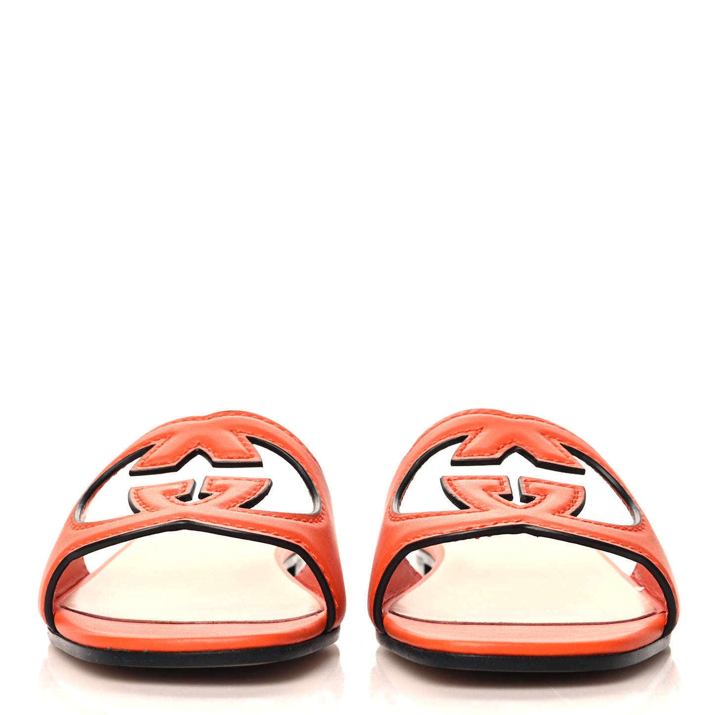 Cosmos Softy Calfskin Interlocking G Cut Out Slide Sandals 39.5 Deep Orange