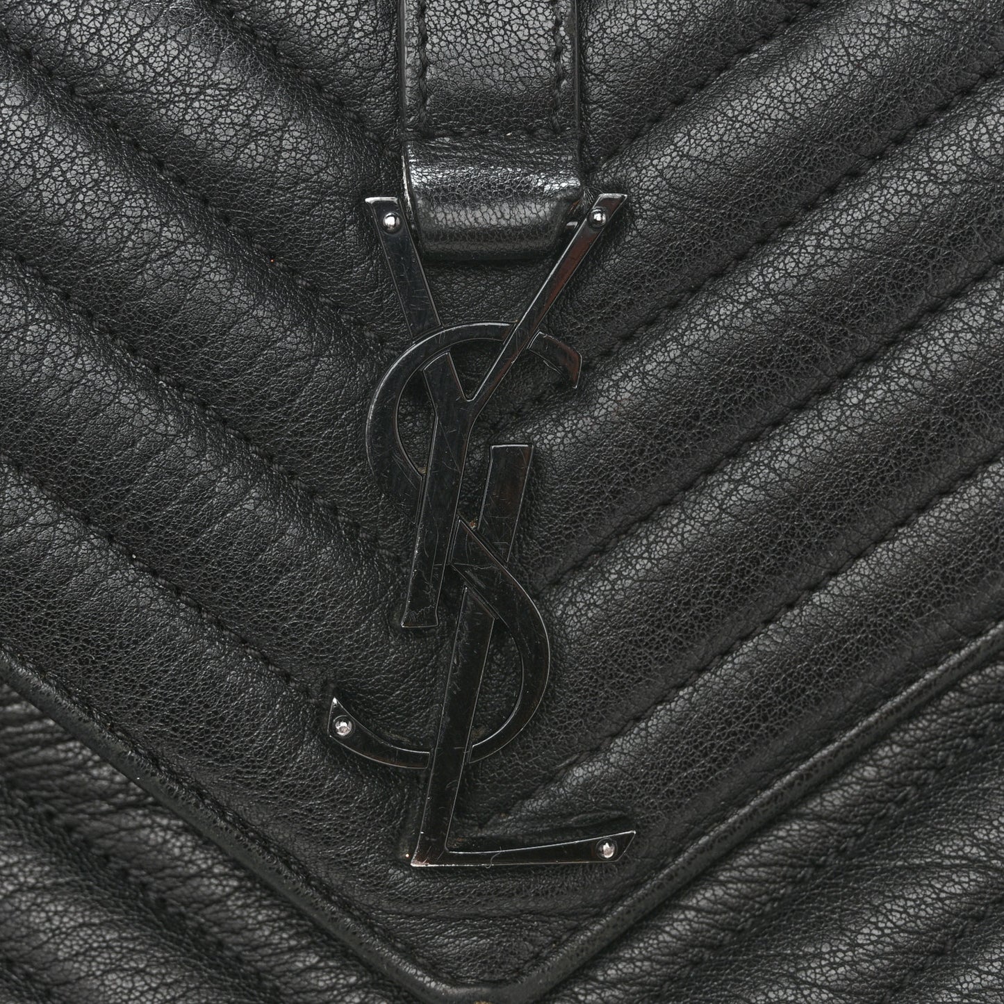 Sheepskin Matelasse Chevron Monogram Monochrome Medium College Bag Black