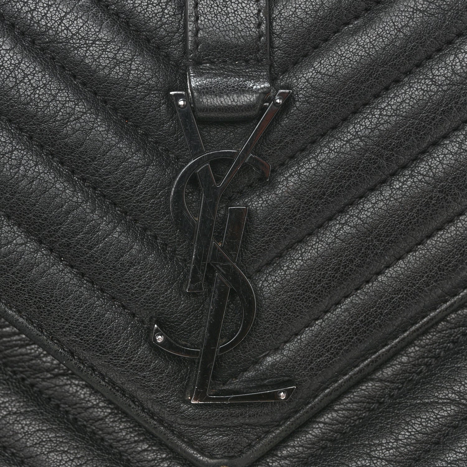 Saint Laurent Sheepskin Matelasse Chevron Monogram Monochrome Medium College Bag Black 15 of 17