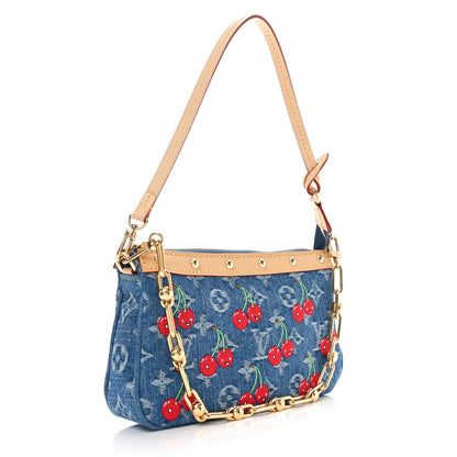 Louis Vuitton LV X TM Monogram Denim Cerises Pochette Accessories Blue 3 of 9