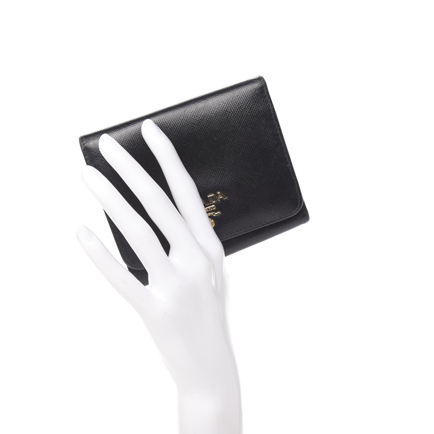 Prada Saffiano Metal Tri-Fold Wallet Black 2 of 6