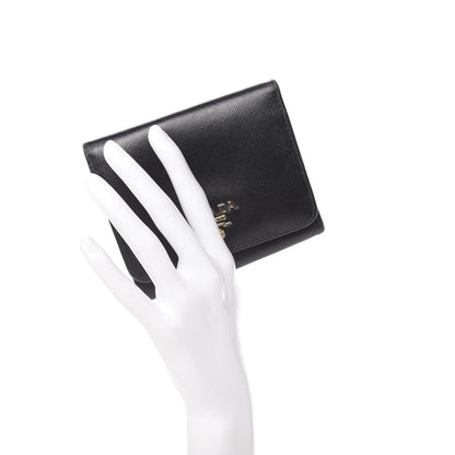 Prada Saffiano Metal Tri-Fold Wallet Black 2 of 6