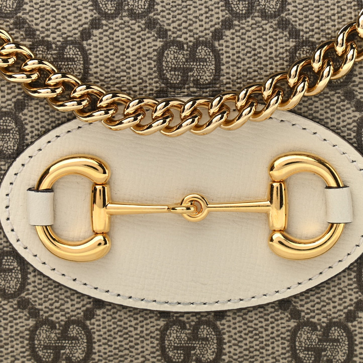 GG Supreme Monogram Azalea Calfskin Horsebit 1955 Wallet On Chain Beige Ebony Mystic White