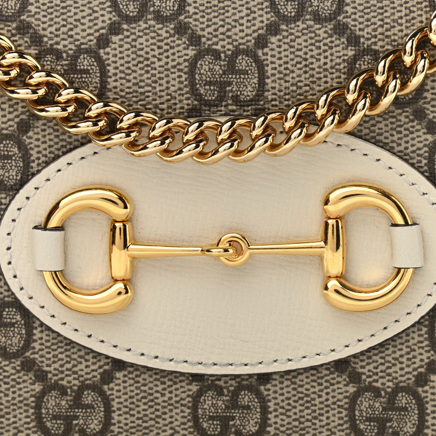 Gucci GG Supreme Monogram Azalea Calfskin Horsebit 1955 Wallet On Chain Beige Ebony Mystic White 8 of 11